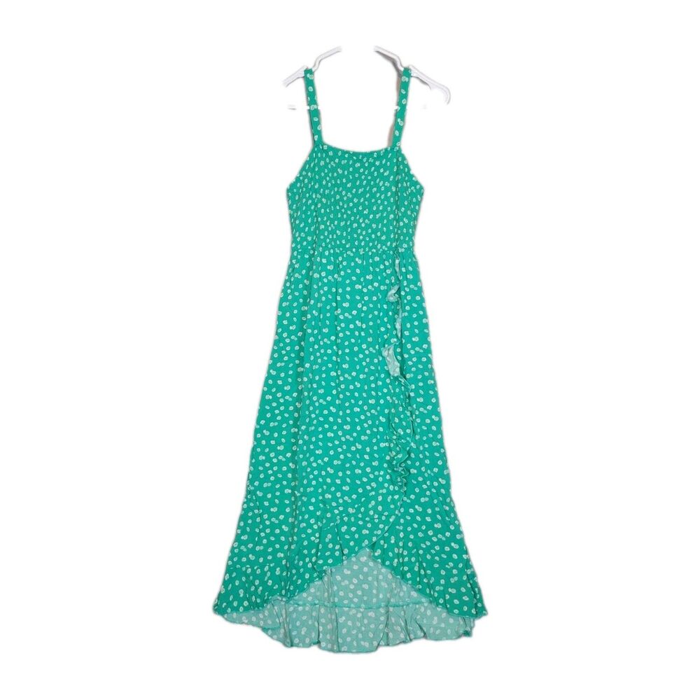 Gypsy & Jade Long Dress Juniors Large Green Floral Ruffles Smocked Prairie Fairy